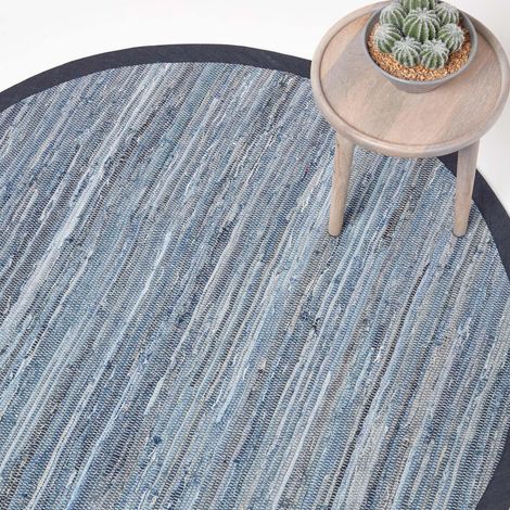 HOMESCAPES Tapis rond denim bleu en jeans recyclés - à˜150 cm