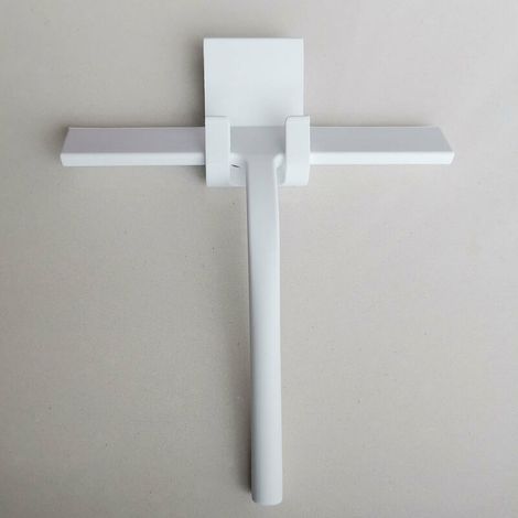 Grattoir de douche - 21 cm Blanc - Grattoir de fenêtre pour salle de bain - Crochet de fenêtre en silicone et acier inoxydable inclus - Accessoires de douche (1/5)