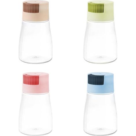 Ensemble de 4 flacons à épices transparents - Pots à épices en plastique pour sel et poivre - Rangement durable des épices pour la cuisine (1/5)