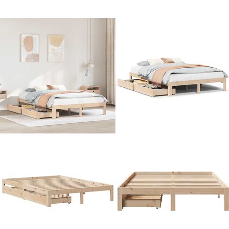 Cadre de lit avec tiroirs sans matelas 120x190 cm - Cadre de lit - Sommier à lattes
