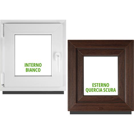 Finestra PVC BauPlaza 115 x 115 cm (LxH) Oscillo-Battente Apertura Sinistra – Rovere Scuro Esterno / Bianco Interno – Doppio Vetro (1/5)