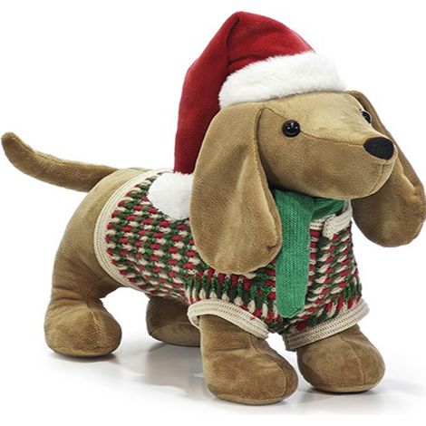 Cane Bassotto Natalizio Morbido H34 cm con vestito verde Cappello e Sciarpa a Babbo Natale e Maglioncino Lavorato a Maglia Pupazzo Peluche Decorativo per Casa,Feste idee regalo (1/5)