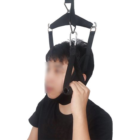 Dispositif de traction cervicale portable à fixer au-dessus d'une porte pour soulager les douleurs cervicales, civière de traction suspendue pour la kinésithérapie à domicile en cas d'arthrite, de her (1/5)