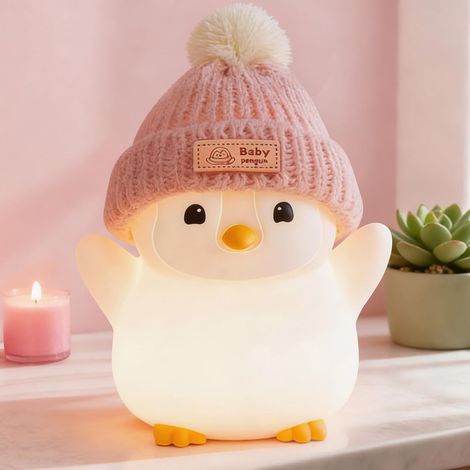 Veilleuse Pingouin Rose, Lampe de Chevet Silicone Alimentaire (1/5)