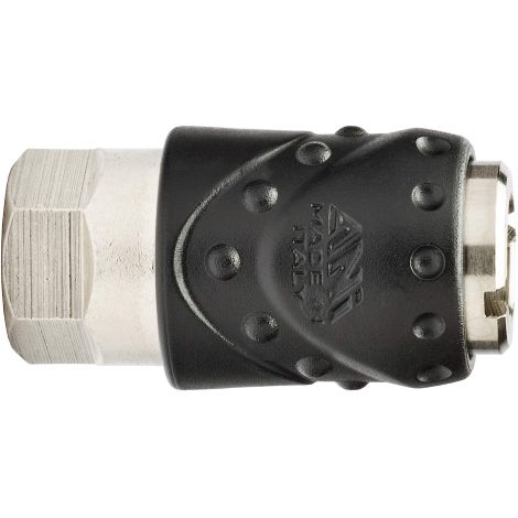 Ani 17C robinet a' boisseau sphe'rique rapide pour air comprime' raccord femelle 1/4" avec capuchon anti-choc en nylon noir