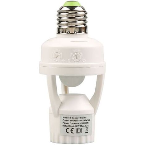 Douille E27 pour lampe à détecteur de mouvement infrarouge 100-240 V, temporisation de 10 à 300 secondes, portée de détection de 6 m, adaptateur pour douille (1/5)