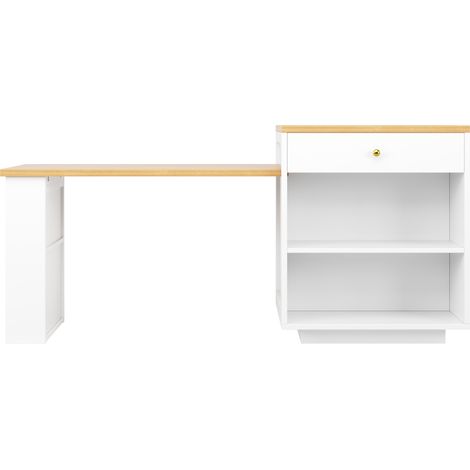 Multifunktionale Kücheninsel mit ausziehbarer Arbeitsplatte, 195,5 cm, Weiß, MDF und Metall (1/5)