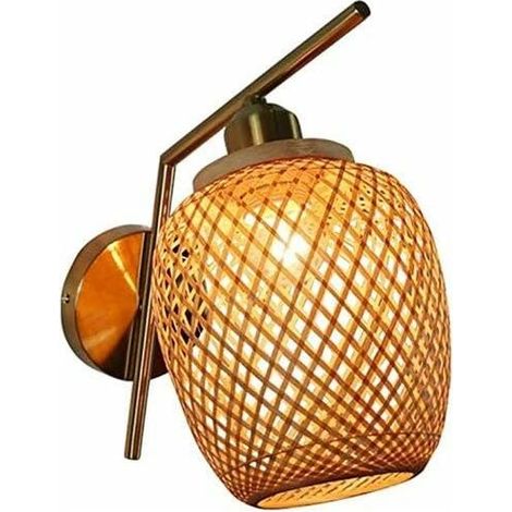 icolage Antique Applique Murale En Osier Naturel ,Lanterne Rétro ,Applique Murale En Rotin,Lampe En Bambou E27 (1/5)