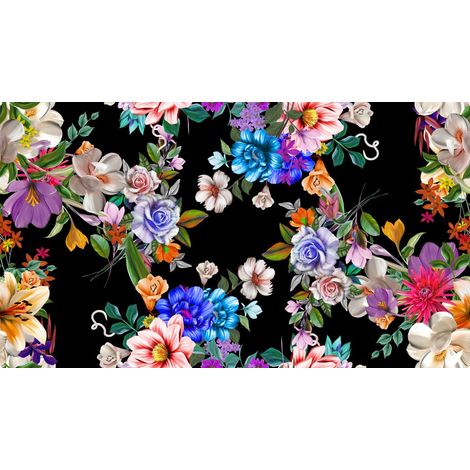 Tela Oxford decorativa para exteriores - motivo: ramos de flores sobre fondo negro I DR089 (1/5)