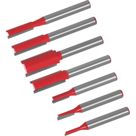 7-teiliges Set Bündigfräser, gerade, 2-schneidig, Hartmetall, für Holzbearbeitung und Nuten (1/5)