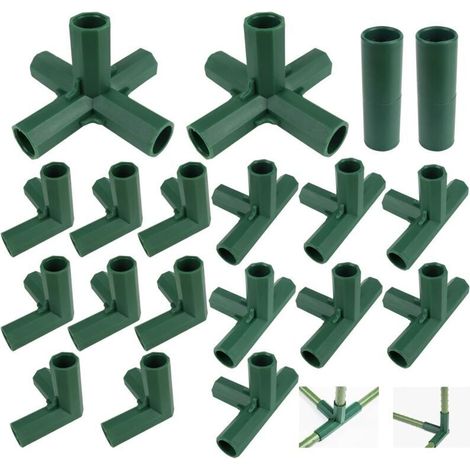 Lot de 20 raccords pour cadre de serre, connecteurs d'angle pour cadres de jardin, étagères de cadre de jardin, 3, 4, 5 voies, 16 mm (1/4)