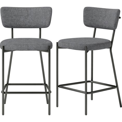Tabourets de bar (lot de 2), rembourrés et dotés d'un dossier incurvé, pour îlot de cuisine ou coin repas, gris. (1/5)
