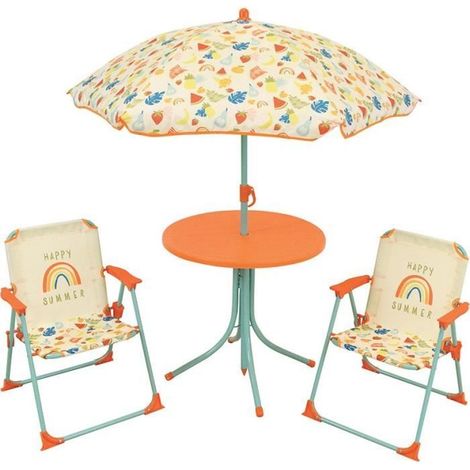 FUN HOUSE Fruity's Garden furniture - 1 table H.46 x ø46 cm. 2 chairs H.53xW.38.5xD.37.5 cm and 1 umbrella H.125 x ø100 cm (1/3)