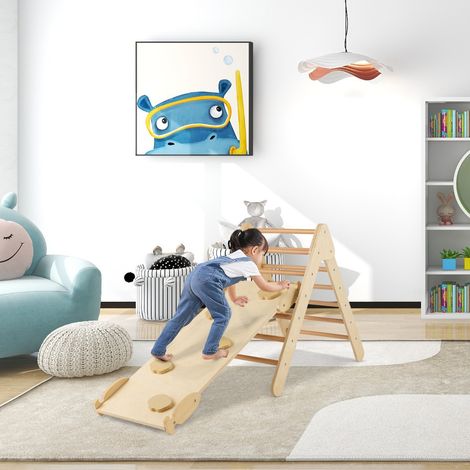 3 en 1 Triangle d'Escalade Enfant en Bois Rampe Double Face à Angle Réglable pour Grimper et Glisser Naturel CW1659 Maison Chic (1/3)