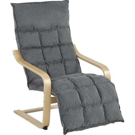 Fauteuil lounge en lin gris avec repose-pieds à bascule, dossier haut et assise large. (1/4)