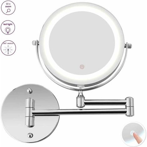 Schminkspiegel mit LED-Beleuchtung – 10-fach vergrößernder, beleuchteter Badezimmerspiegel zur Wandmontage, beidseitiger flexibler Schwanenhals, 360°-Drehung mit USB-Kabel