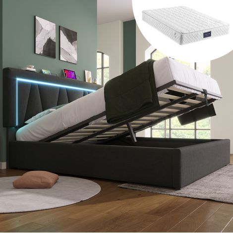 Bett Doppelbett Stauraum 140x200 Grau OKMYHOME (1/5)