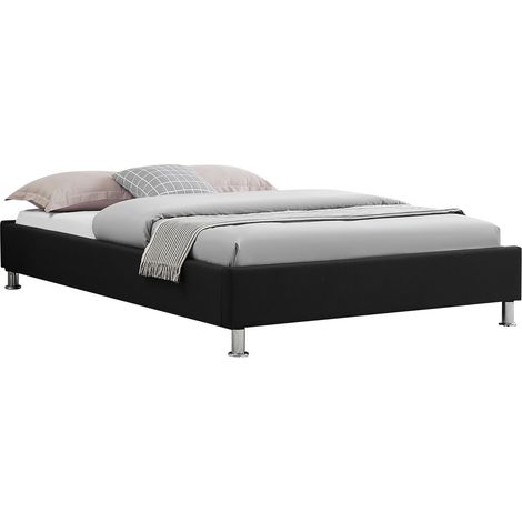 Idimex – Lit simple NIZZA Noir 120x190 cm – Structure en tissu polyester – Sommier à lattes inclus – 4 pieds en métal chromé (1/4)