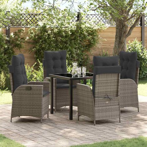 vidaXL Garten Essgruppe mit Kissen 5 pcs Grau Poly-Rattan (1/5)