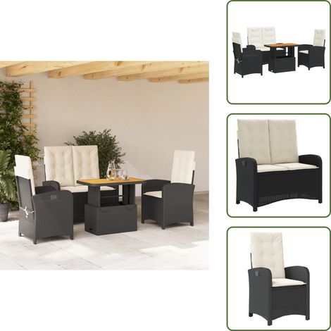 Table de jardin - vidaXL Ensemble à manger de jardin 4 pcs avec coussins noir - Chaise inclinable