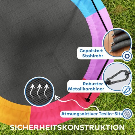 Balançoire hamac ronde réglable en hauteur, siège suspendu Ø 120 cm, supporte jusqu'à 300 kg, enfant 3-8 ans, multicolore, 120x120x180 cm (1/4)