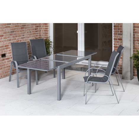 Amalfi Set 5tlg 4 Sessel Semi Tisch 180(250)x100cm