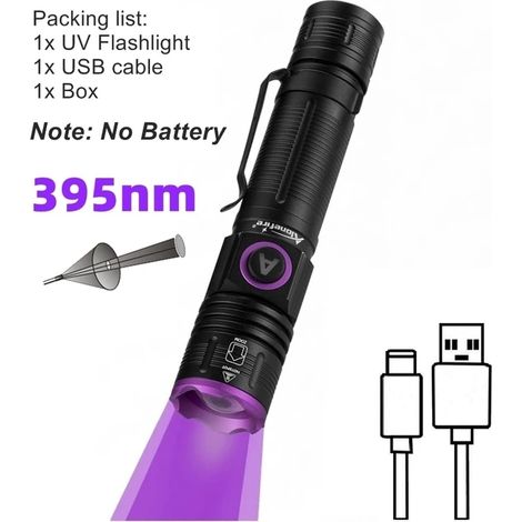 Lampe torche UV rechargeable USB 395 nm avec zoom pour ongles, détection des mites de l'argent (1/5)