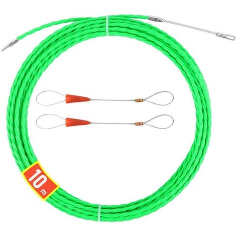10M Aiguille Electricien , 4mm (Vert)Tire Fils Electrique, Tire Cable avec 2 Tête Flexible de Guidage, Aiguille Passe Cable, Enfileur Fils électrique pour la Pose de Chemins de Câbles