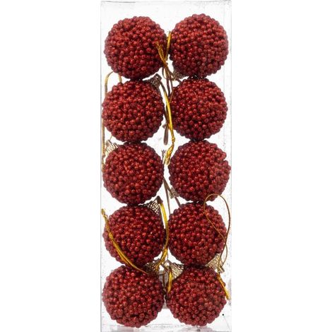 Paris Prix - Lot De 10 Boules De Noël petites Billes 4cm Rouge (1/2)