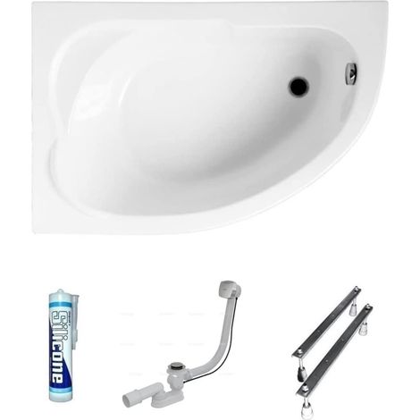 ECOLAM Baignoire d'angle acrylique Standard Polimat 130x85cm gauche, pieds, siphon, silicone, Belle forme Aspect moderne original produit (1/5)