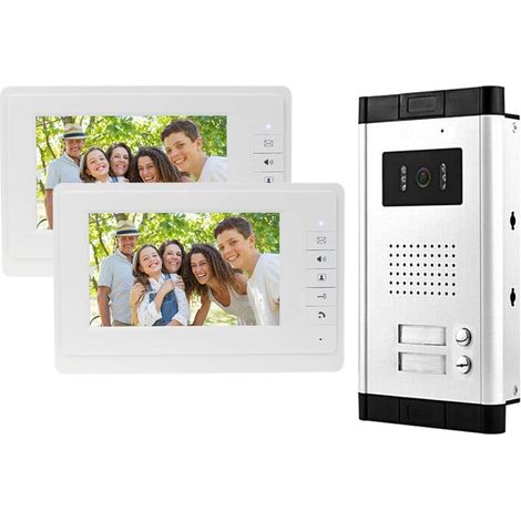 7'' Interphone Vidéo Couleur Filaire Couleur Système de Porte IR Caméra de Vision Nocturne,écrans de Contrôle Intérieur pour 2/3 Appartements (2 Moniteurs)