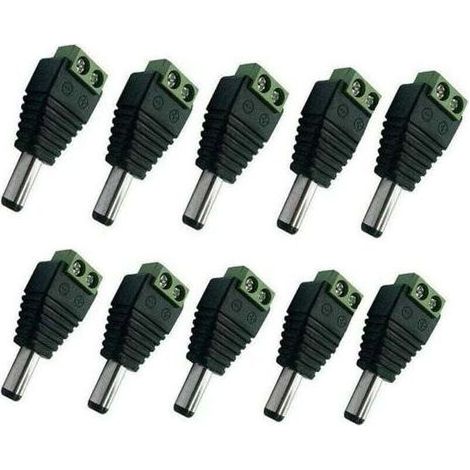 Connecteurs mâles pour câble d'alimentation CC 5,5 mm x 2,1 mm pour caméra de vidéosurveillance - Lot de 10
