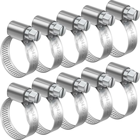20-32mm Collier de Serrage Réglable, 10 Pcs Inox 304 Métallique (1/5)