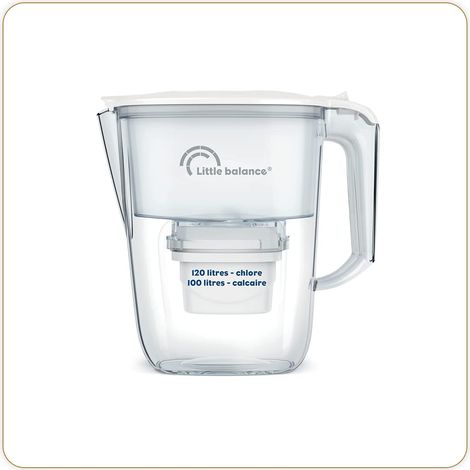 LITTLE BALANCE 8591 Caraffa filtrante trasparente + 1 filtro, riduce microplastiche, cloro, calcare e altre impurità, 2,5 l, portata ultra veloce, plastica senza BPA, bianco