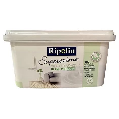 RIPOLIN Peinture Supercrème Murs & Plafonds Blanc Satin 2,5 L