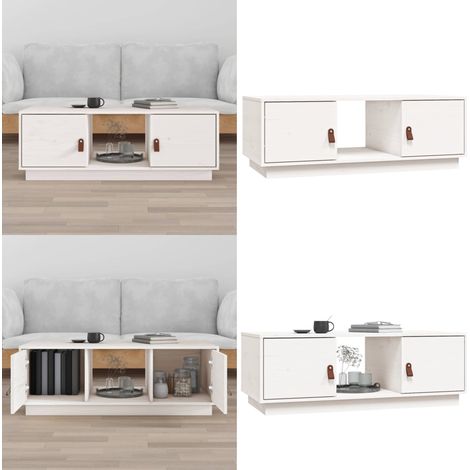 Table basse Blanc 100x50x35 cm Bois massif de pin - Table Basse Blanche - Table Basse Design - Table Basse Bois Massif - Table Basse Rangement - Meuble Salon - Home & Living (1/5)