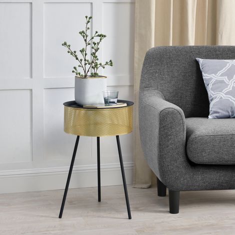 Mesa de Centro Gällivare con tapa extraíble metal  65 x Ø 40 cm Negro y Dorado [en.casa] (1/5)