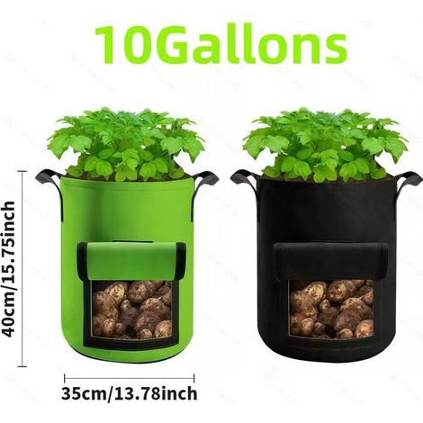 Ensemble de 2 sacs de culture pour pommes de terre (10 gallons) — Jardinières à légumes avec poignées et rabats latéraux accessibles Convient à la culture de pommes de terre, carottes, oignons, taro, (1/5)
