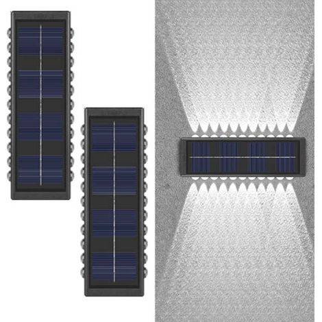 2x Spot LED Solaire - Murale, 22 LED, Éclairage Wash, Up/Down Light, Étanche, Décoration Pergola/Yard Moderne (1/5)