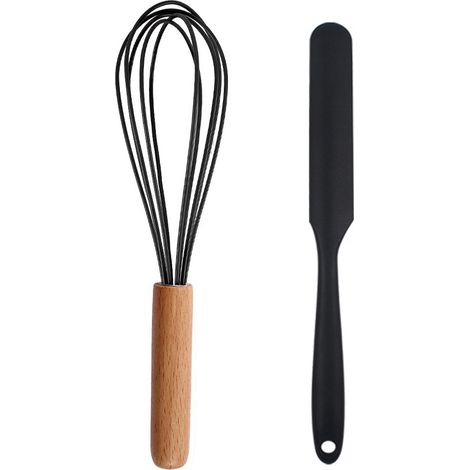 Ustensiles De Cuisine En Silicone - Outils Miniatures Avec Manche En Bois De Hêtre - Pour Préparation Alimentaire Et Cuisson - Ensemble De 2 Pièces (1/5)