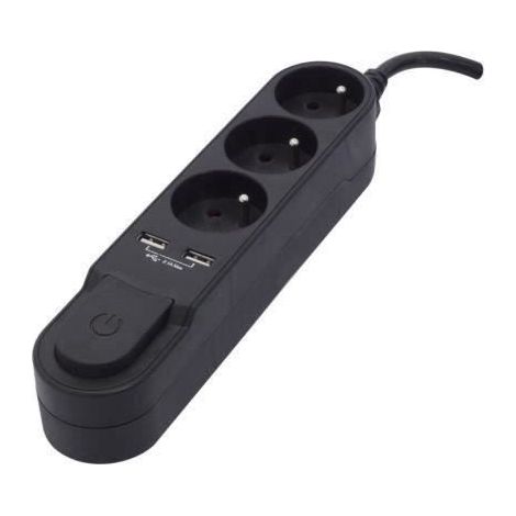 CHACON Steckdosenleiste mit Schalter 3 Steckdosen 16 A und 2 USB-Ausgänge 2A, 1,5 m Kabel