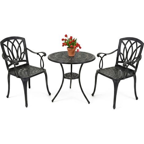 Centurion Supports POSITANO Garden & Patio Table & 2 Chairs Cast Aluminium Bistro Set - Black (1/5)
