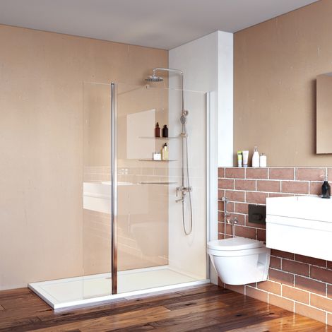Elegant 800x1850 Walk-In 6mm Glass Shower Screen + 300mm Deflector/ Return Panel + 1400 x 900mm Shower Tray + Waste (1/5)