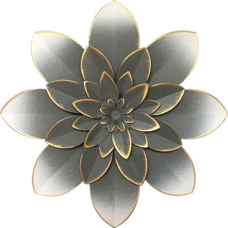 Décoration murale de fleurs en métal gris - 24,1 cm - Sculpture florale moderne et rustique - À suspendre en fer vieilli - Œuvres d'art pour intérieur, cuisine, chambre à coucher, salon, bureau (1/5)