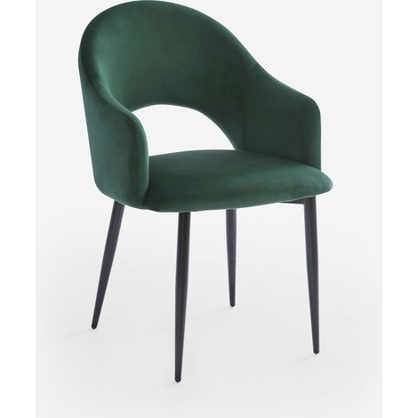 Ahd Amazing Home Design – Chaise salle à manger avec accoudoirs en velours – Confort optimal – Dimensions 56x60x86 cm – Hauteur d'assise 48 cm – Vert foncé (1/5)