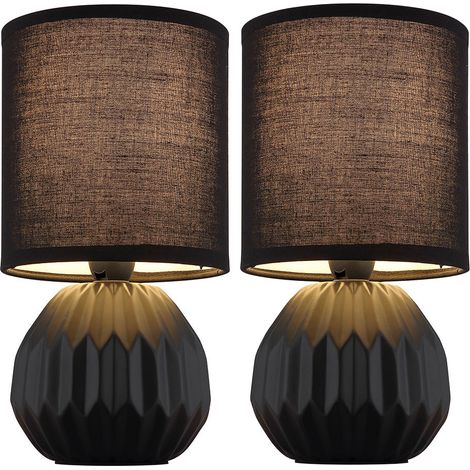 Tischlampe schwarz Keramik Nachttischlampe Tischleuchte Wohnzimmerlampe Textil, 1x E14, DxH 12 x 23 cm, 2er Set