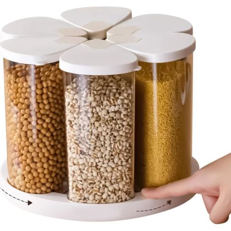 Boîte de rangement, 6 compartiments, blanche, pour riz, farine, sucre, biscuits-AquaForge (1/5)