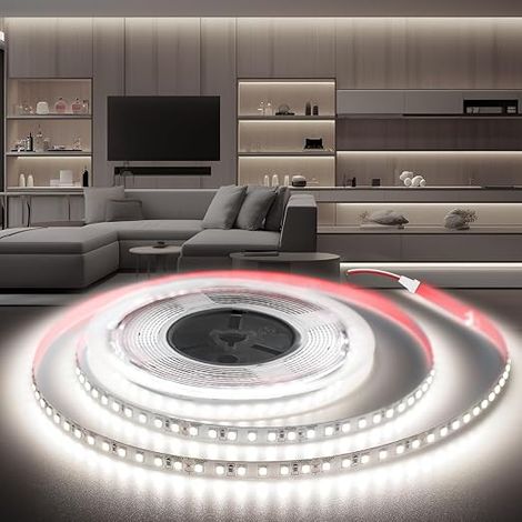 5 m LED Strip 24 V, 6000 K White Flexible 120 LEDs/M, Can be Cut to Size Width 8 mm, Interior Lighting for Bedroom, Kitchen, Mirror, Home (1/5)