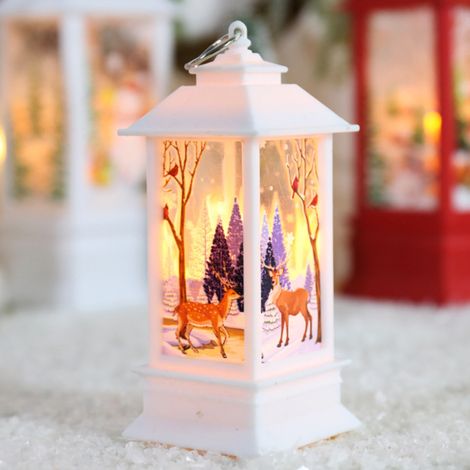 Lampe à vent rétro à motif imprimé de Noël, veilleuse de bureau (grand élan blanc) (1/5)