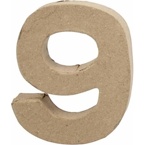 Objet décoratif - Creative - Chiffre 9 - Papier mâché - 20,5 cm - Marron